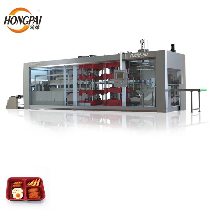 Twa Estasyon Plen Otomatik PVC Pp Plastik Manje Container Vacuum Fòme machin